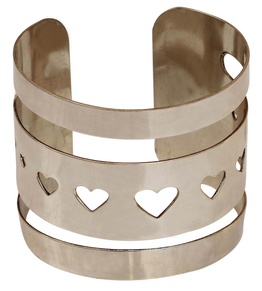 Bracelets in Bulk – 2.36" Cuff Bracelet – Cast in Brass – Silver Plated – Heart Cut-Outs – Wholesale Bulk Bracelets 